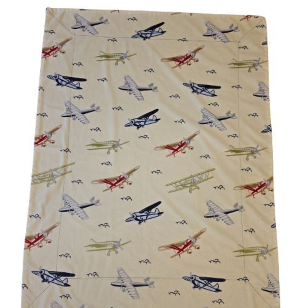 Thro by Marlo Lorenz Baby Blanket Vintage Airplane Plush‎ Navy Blue Cream 30x38